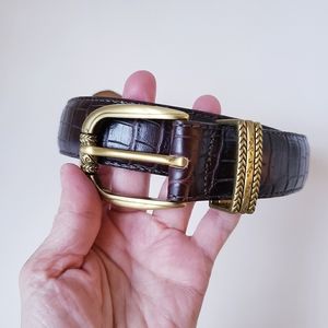 Talbots Brown Croc Print Leather Belt